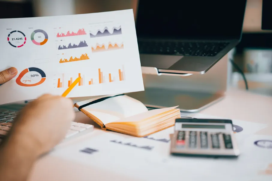 Financial analysis desk setup